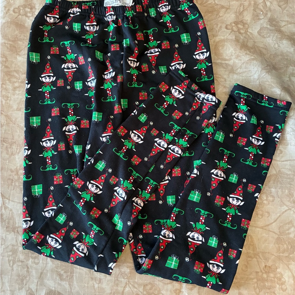 Poof! Black Leggings with Festive Elf Print